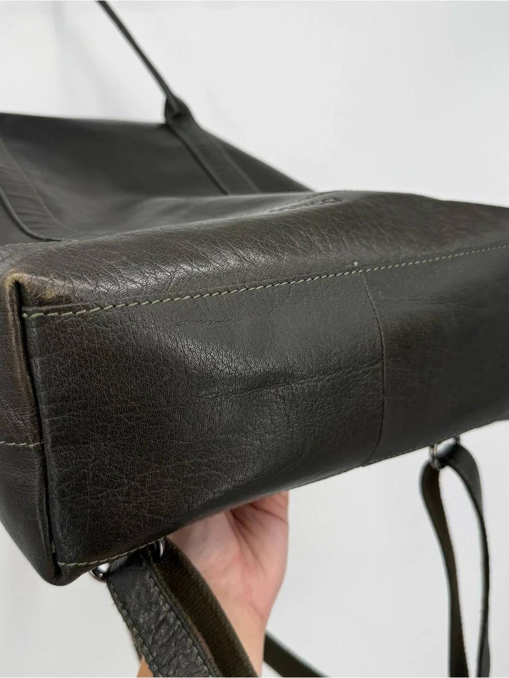 Genicci Olive Leather Structured Backpack Tote Travel Bag Unisex Business India